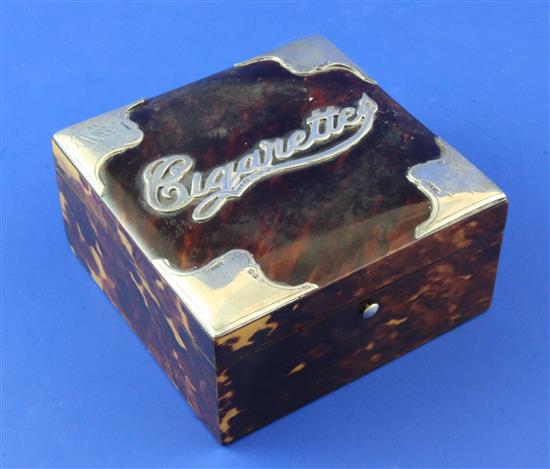 A late Victorian silver mounted blonde tortoiseshell cigarette box, 4in.